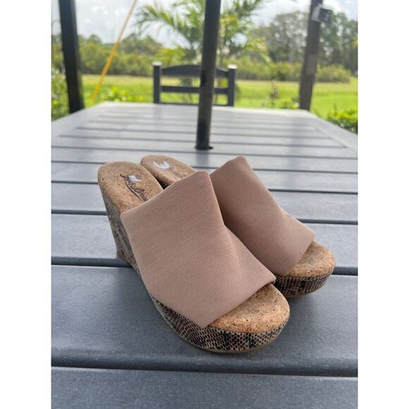 Lucky Brand Marilyn Women Cork Snake Print Stretch Wedge Size 8 - Picture 2 of 8